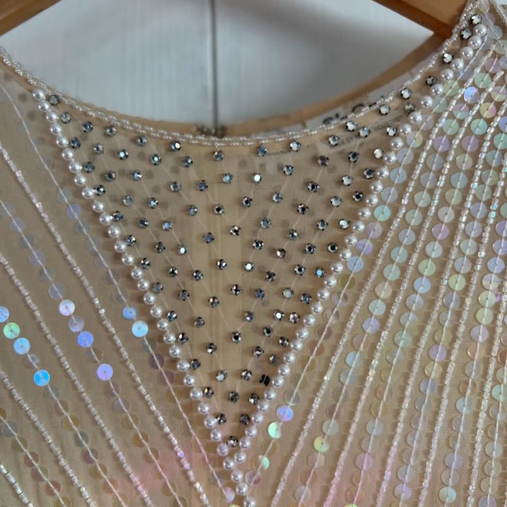 Neutral Sheer Bridal Cocktail Dress - Picture 7 of 17